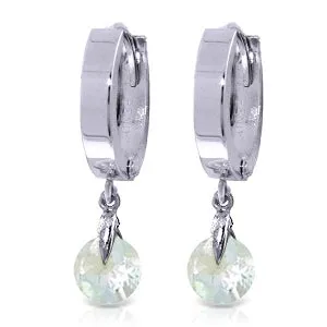 1.3 Carat 14K Solid White Gold Hoop Earrings Natural Aquamarine