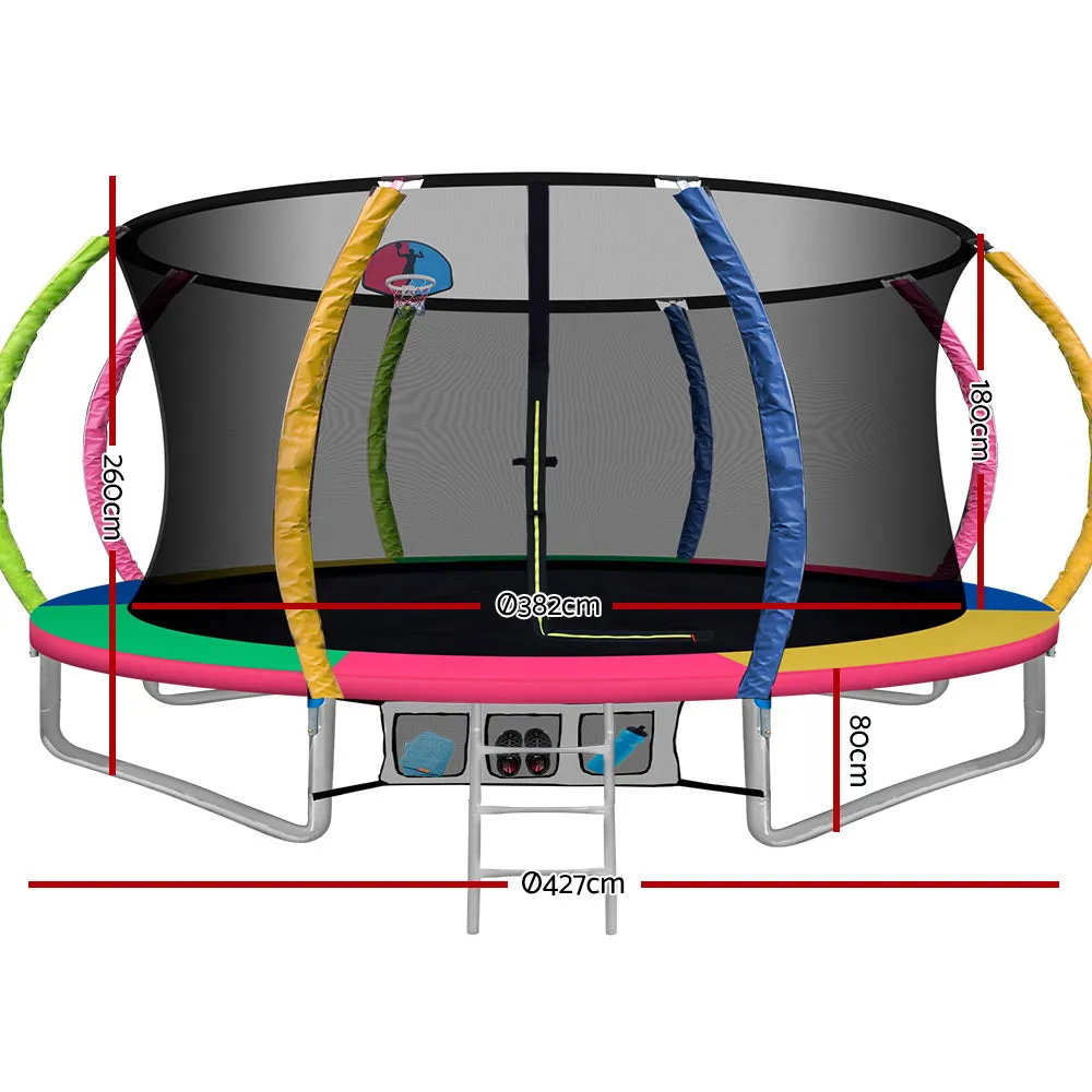 14ft Trampoline w/ Ladder, Safety Net, Basketball Set - Everfit