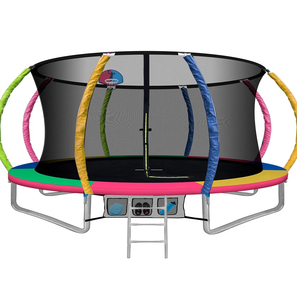 14ft Trampoline w/ Ladder, Safety Net, Basketball Set - Everfit