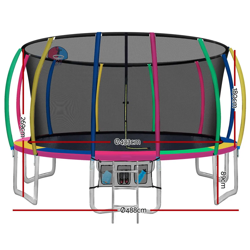 16FT UV-Resistant Kids Trampoline w/ Safety Net & Basketball - Everfit