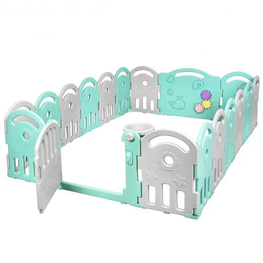 18-Panel Baby Playpen with Music Box & Basketball Hoop-Gray