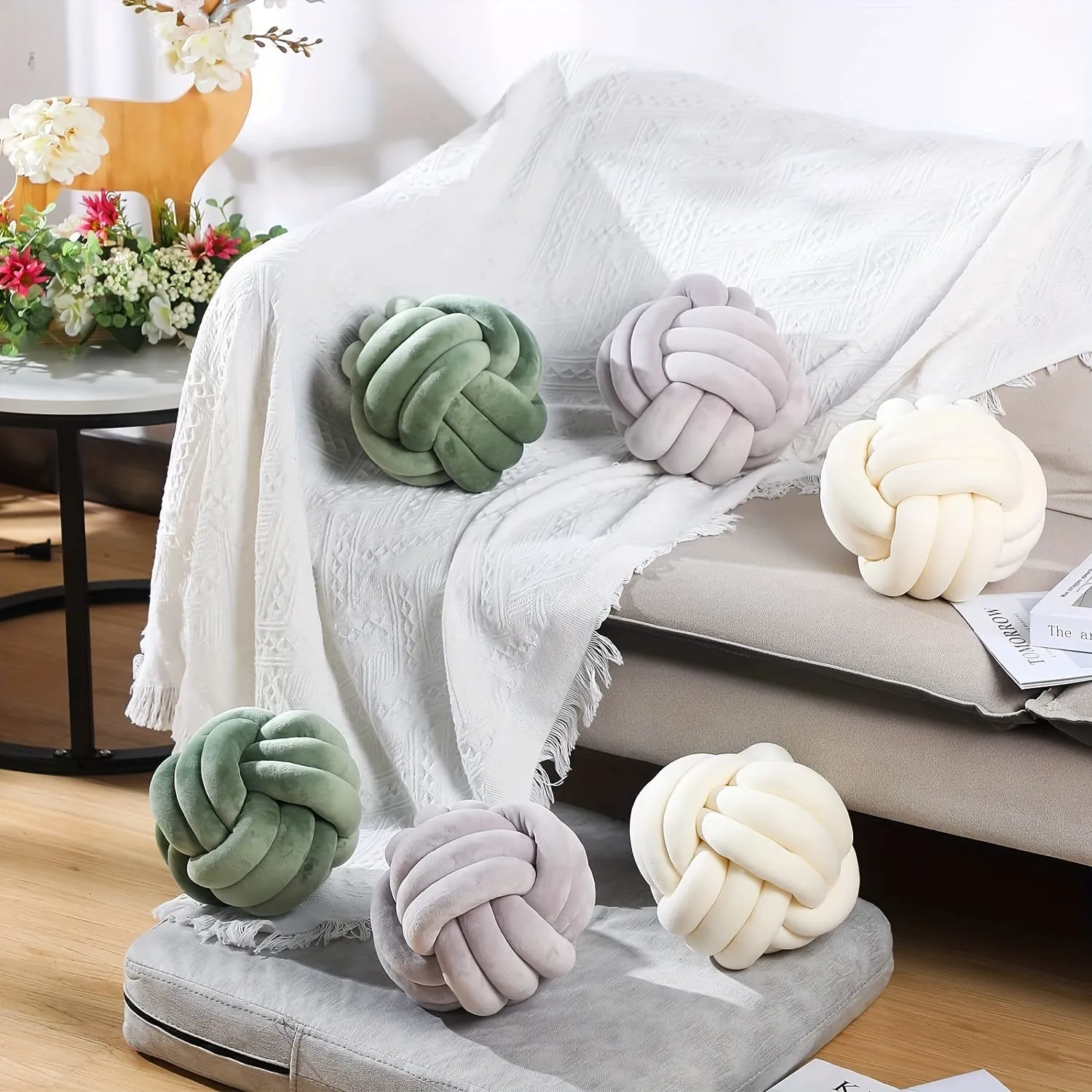 1pc Soft Round Plush Aesthetic Knot Ball Pillow, Small Cute Decorative Cushion for Bedroom Sofa Decor, Christmas, Halloween Gift