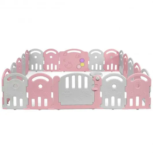 20-Panel Playpen with Music Box & Basketball Hoop-Pink