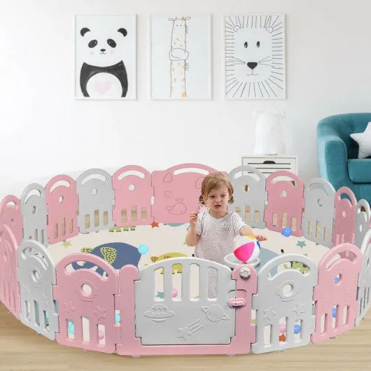 20-Panel Playpen with Music Box & Basketball Hoop-Pink