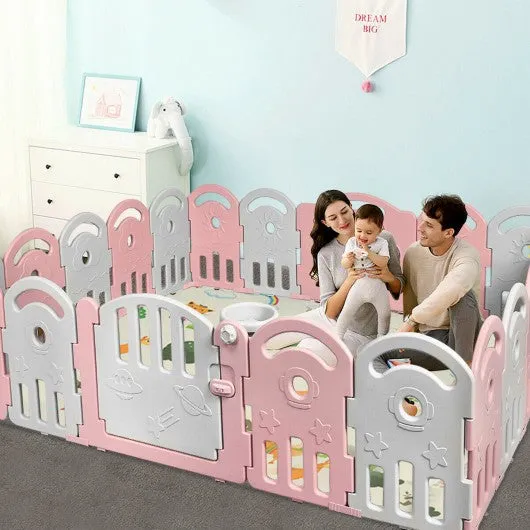 20-Panel Playpen with Music Box & Basketball Hoop-Pink