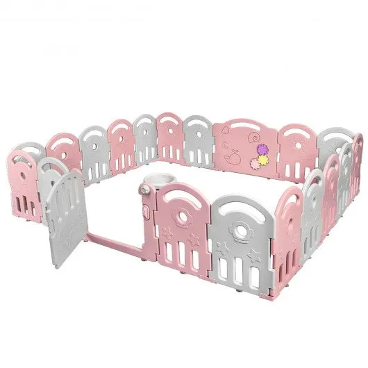 20-Panel Playpen with Music Box & Basketball Hoop-Pink