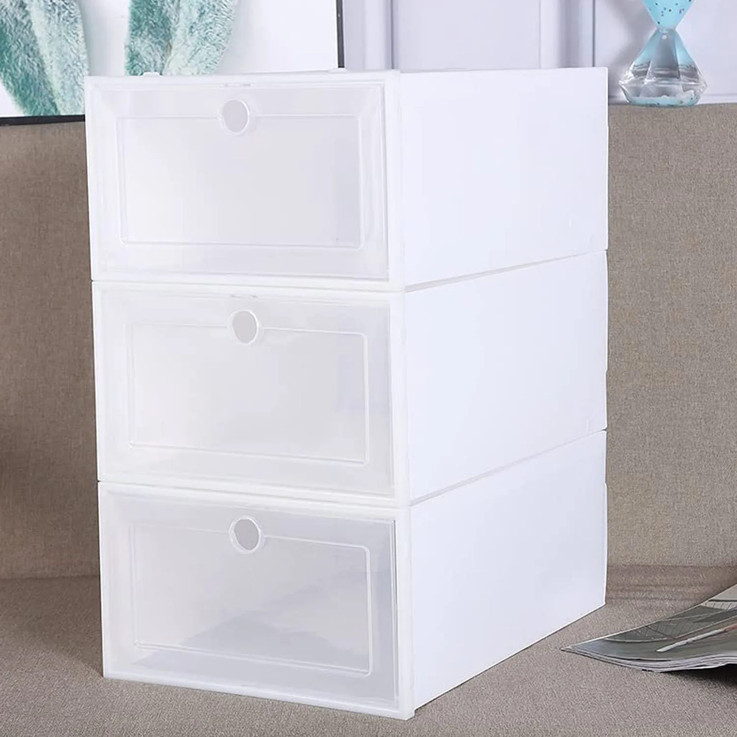 3 Layer Transparent Shoes Storage Box Plastic Stackable Shoe Storage (1 Set / 3 Layer)