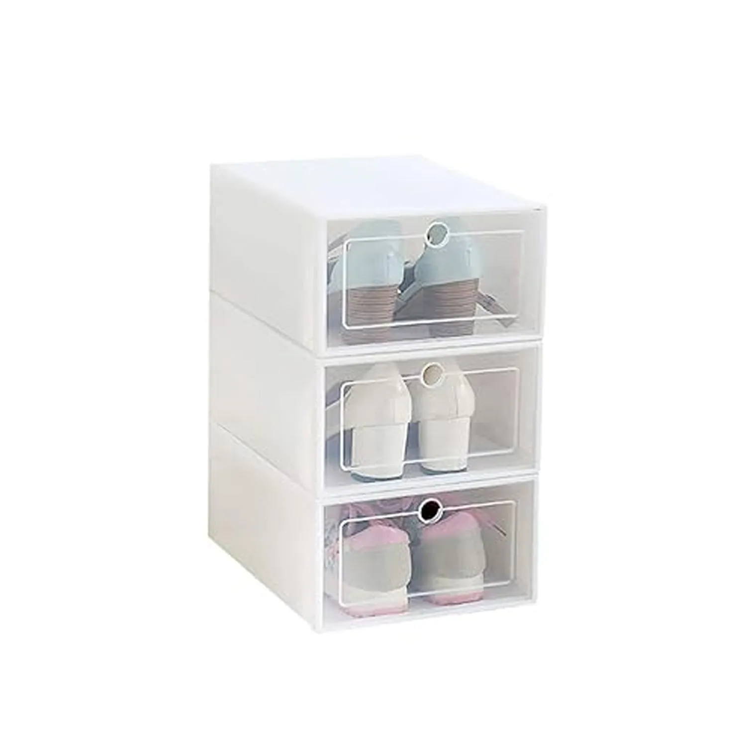 3 Layer Transparent Shoes Storage Box Plastic Stackable Shoe Storage (1 Set / 3 Layer)