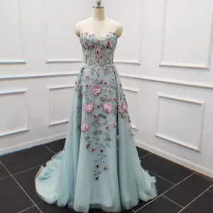 3D flowers applique A-Line evening gala luxury dress