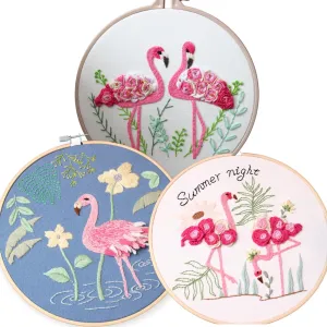 3D Flowers Flamingo  Hand Embroidery DIY Kit 20cm