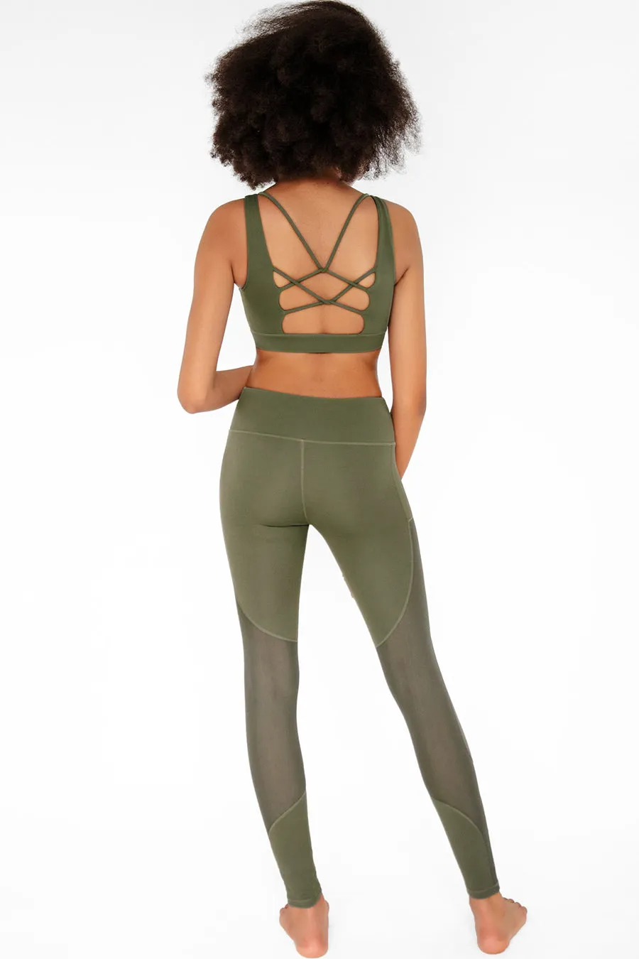 4 for $54 - Olive Khaki Green Kelly Strappy Open-Back Padded Sports Bra - Women