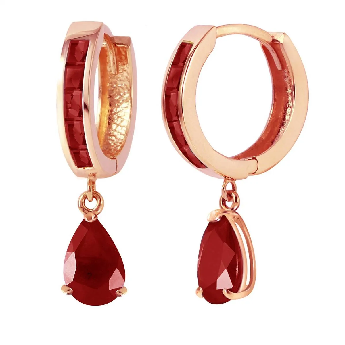 4.8 Carat 14K Solid Rose Gold Hoop Huggie Earrings Ruby