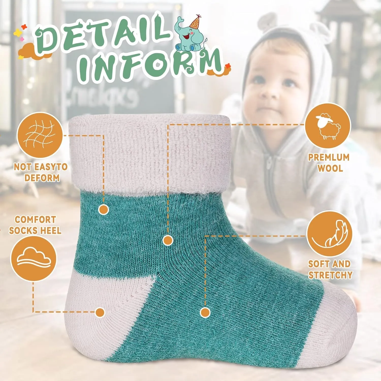 6 Pairs Children'S Winter Thick Warm Wool Socks Soft Kids Toddler Baby Girls Boy Thermal Crew Socks