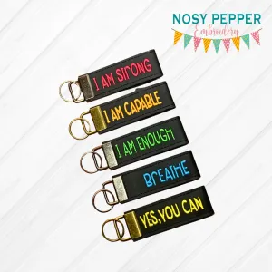 Affirmation Keyfob set of 5 designs (2 sizes included) machine embroidery design DIGITAL DOWNLOAD