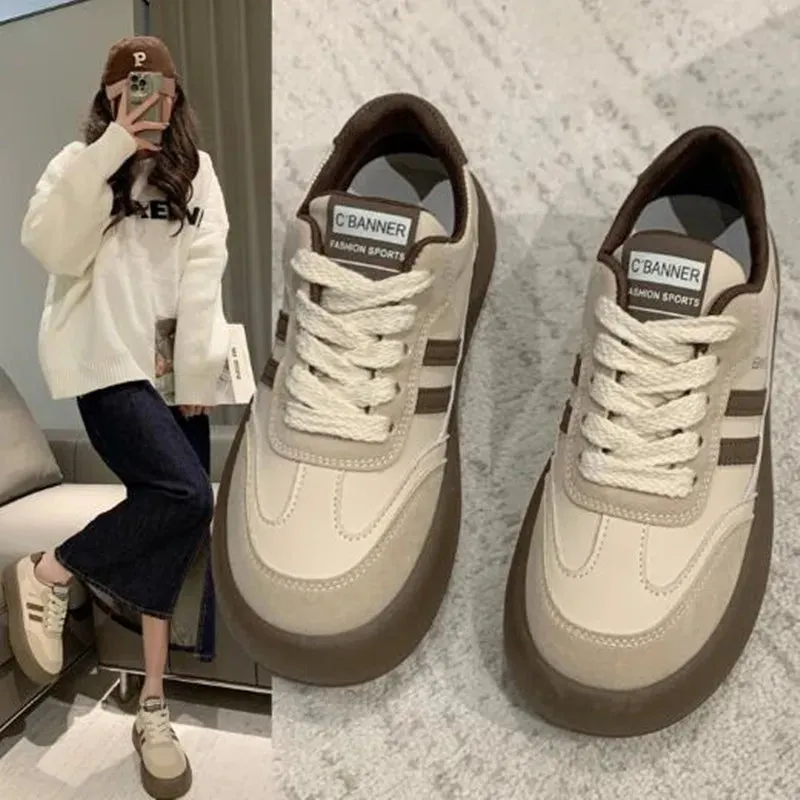 Aiertu Thick Soles Increase Shoes for Women 2024 Autumn Sneakers Korean Version Retro Fashion All Wear Light Sports Casual Board Shoe