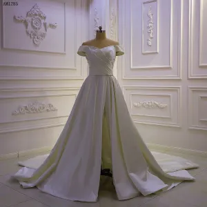 AM1285 Off Shoulder Satin Side slit luxury Wedding Dress