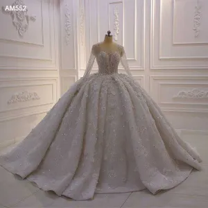 AM552 robe mariage femme Full Sleeve Rhinestone Crystal 3D Flowers Ball Gown Wedding Dress