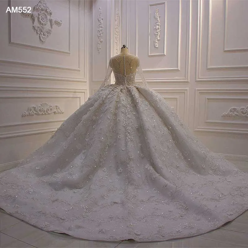 AM552 robe mariage femme Full Sleeve Rhinestone Crystal 3D Flowers Ball Gown Wedding Dress