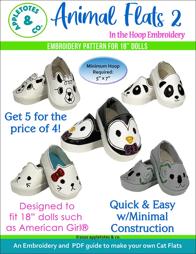 Animal Flats 2 Collection ITH Embroidery Patterns for 18 Inch Dolls