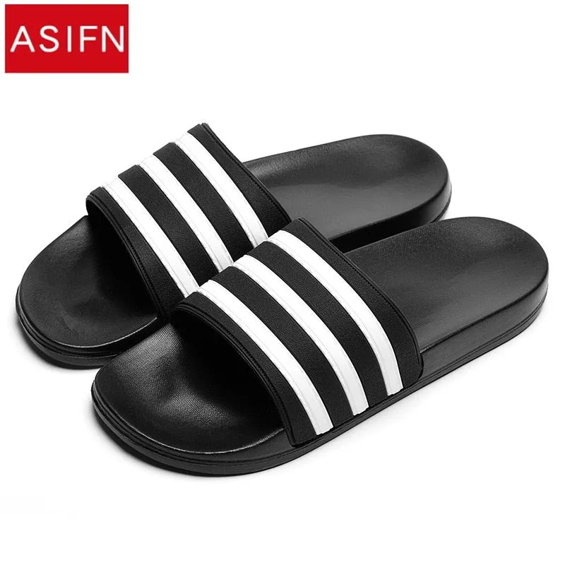 ASIFN Men's Slippers EVA Men Shoes Women Couple Flip Flops Soft Black and White Stripes Casual Summer Male Chaussures Femme