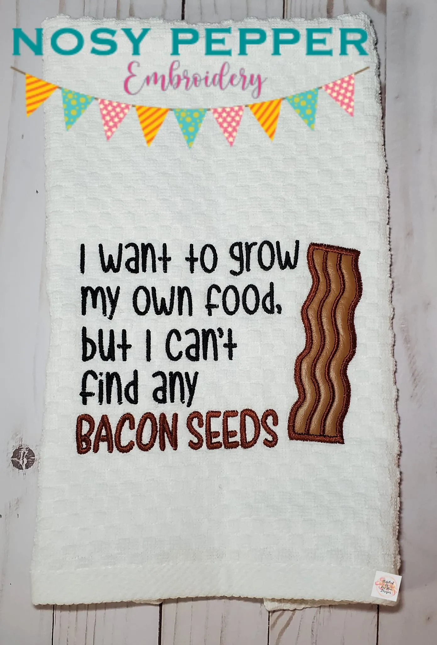 Bacon Seeds applique machine embroidery design (4 sizes included) DIGITAL DOWNLOAD