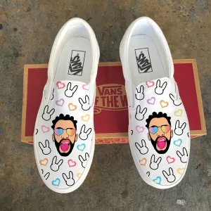 Bad Bunny Valentines Day Rainbow Heart Portrait Custom Slip On Vans: LIMITED TIME ONLY -Bad Bunny Valentines Day Rainbow Heart Portrait Custom Slip On Vans: LIMITED TIME ONLY - Custom Vans Shoes