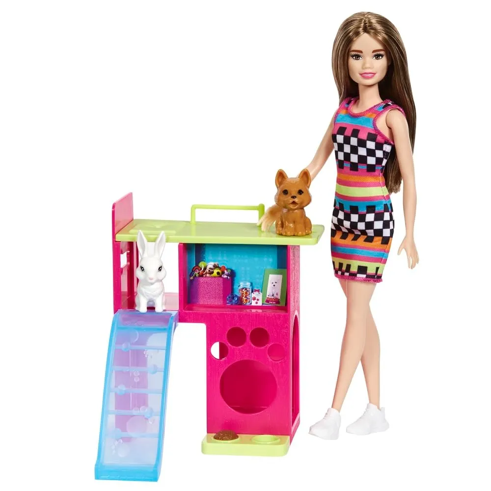 Barbie Doll With Puppy & Bunny Pet Playhouse Playset