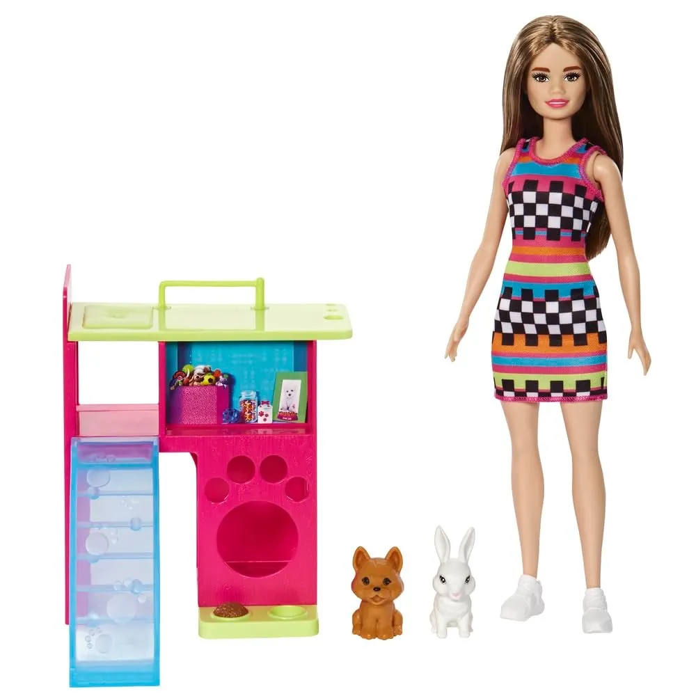 Barbie Doll With Puppy & Bunny Pet Playhouse Playset