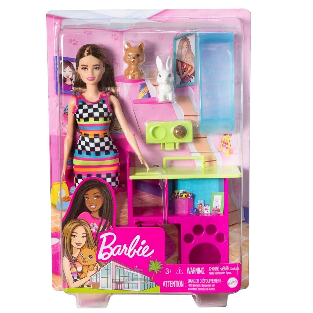 Barbie Doll With Puppy & Bunny Pet Playhouse Playset