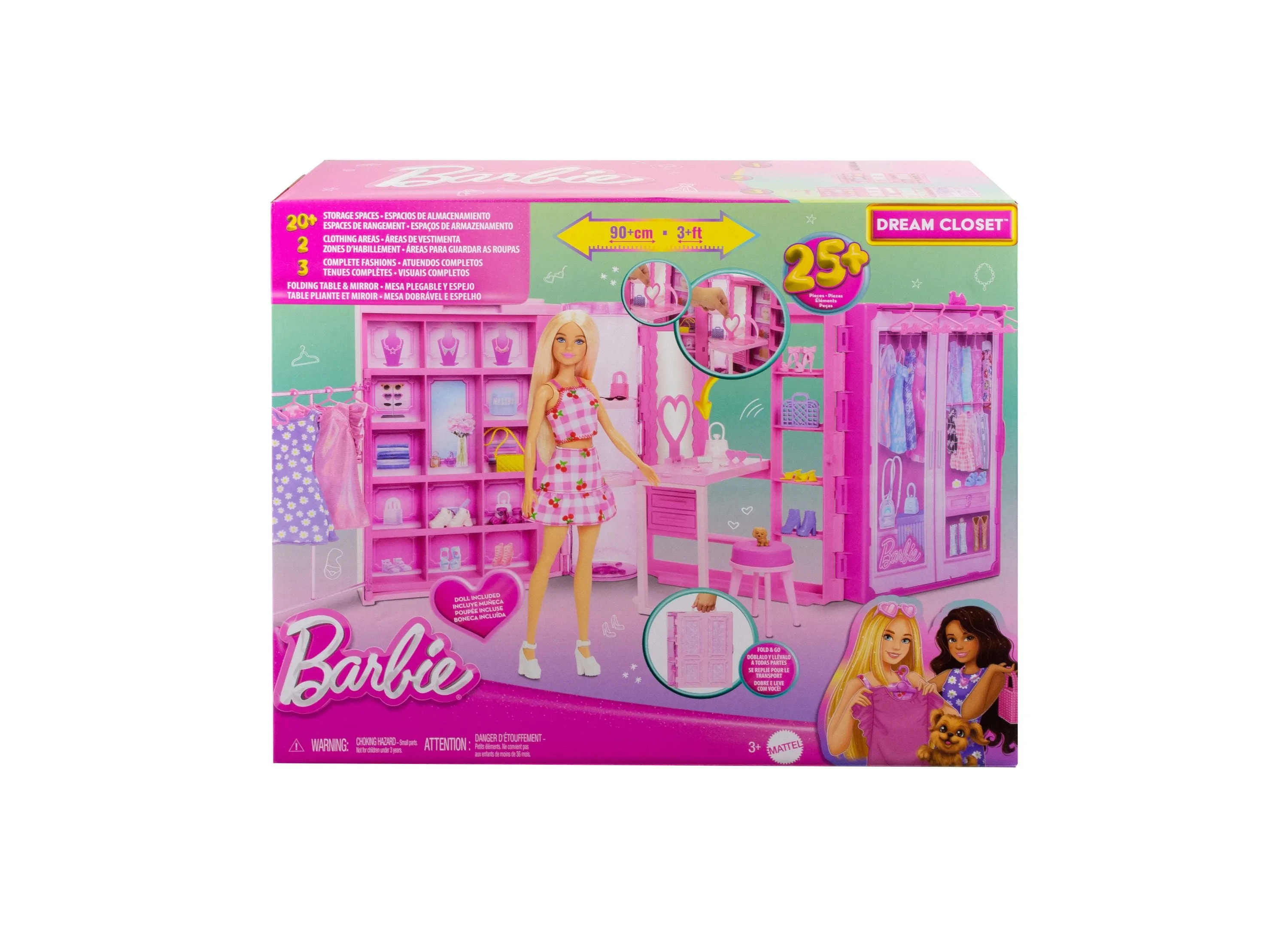 Barbie Dream Closet Toy Playset with Fashion Doll, Clothes, Accessories, 3-ft-Wide with 25  Pieces