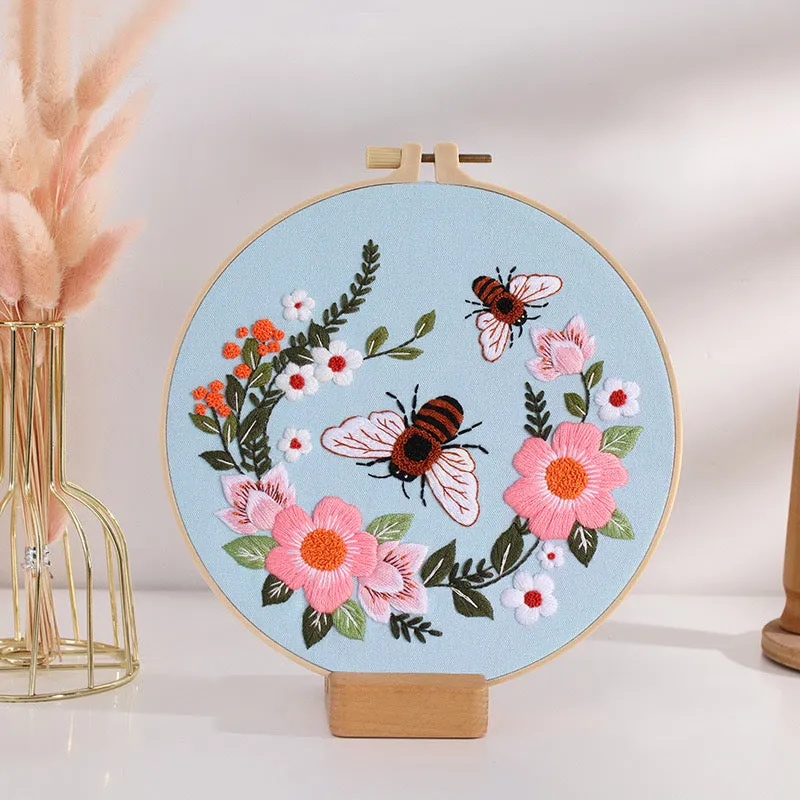 Bees & Flowers Hand Embroidery DIY Kit 20cm