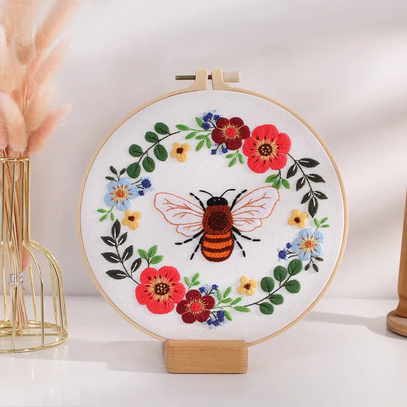 Bees & Flowers Hand Embroidery DIY Kit 20cm