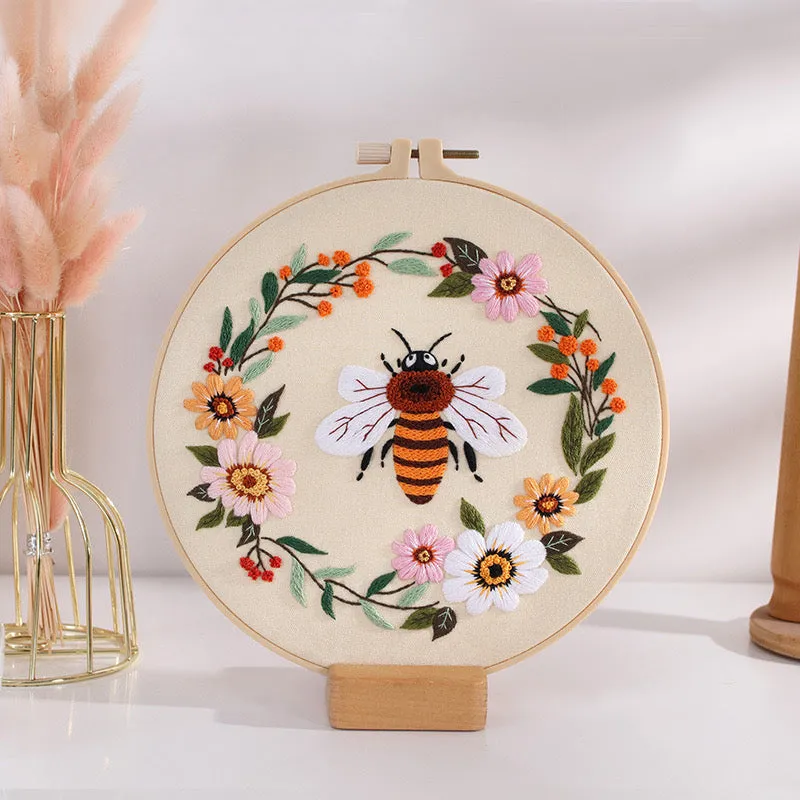 Bees & Flowers Hand Embroidery DIY Kit 20cm