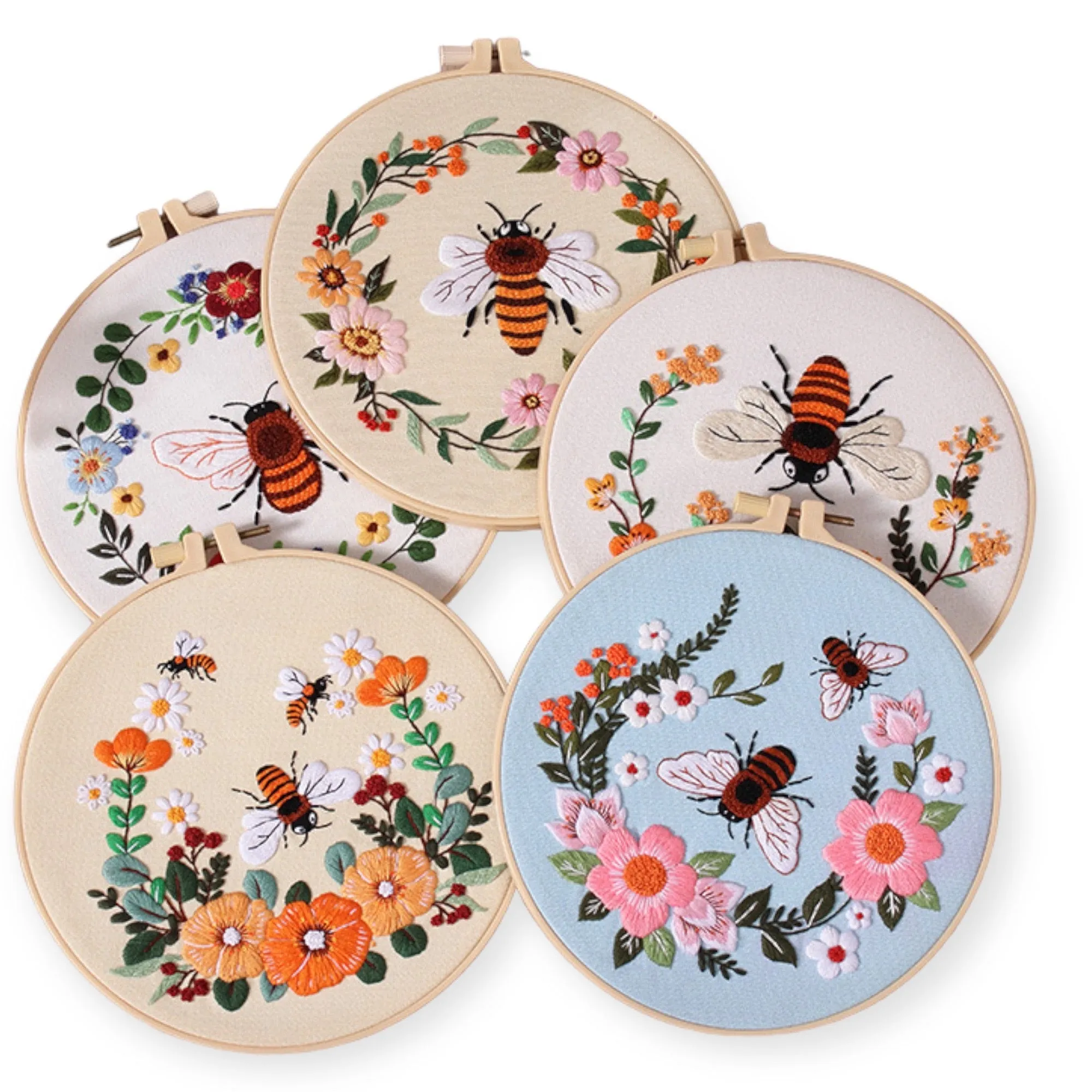 Bees & Flowers Hand Embroidery DIY Kit 20cm