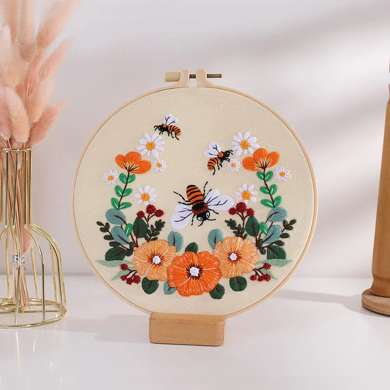 Bees & Flowers Hand Embroidery DIY Kit 20cm