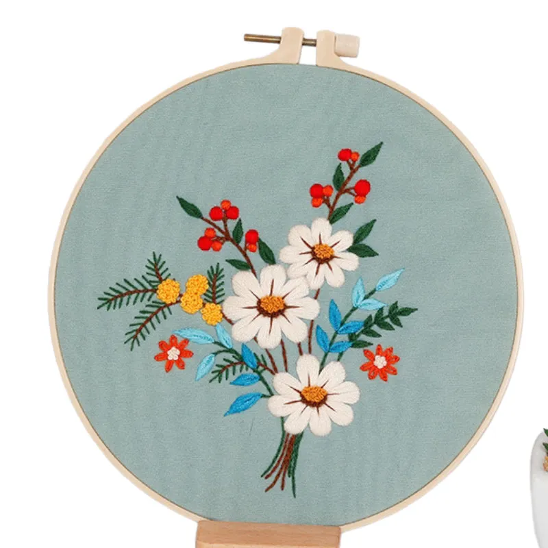 Beginners Flower Bouquet  Hand Embroidery DIY Kit 20cm