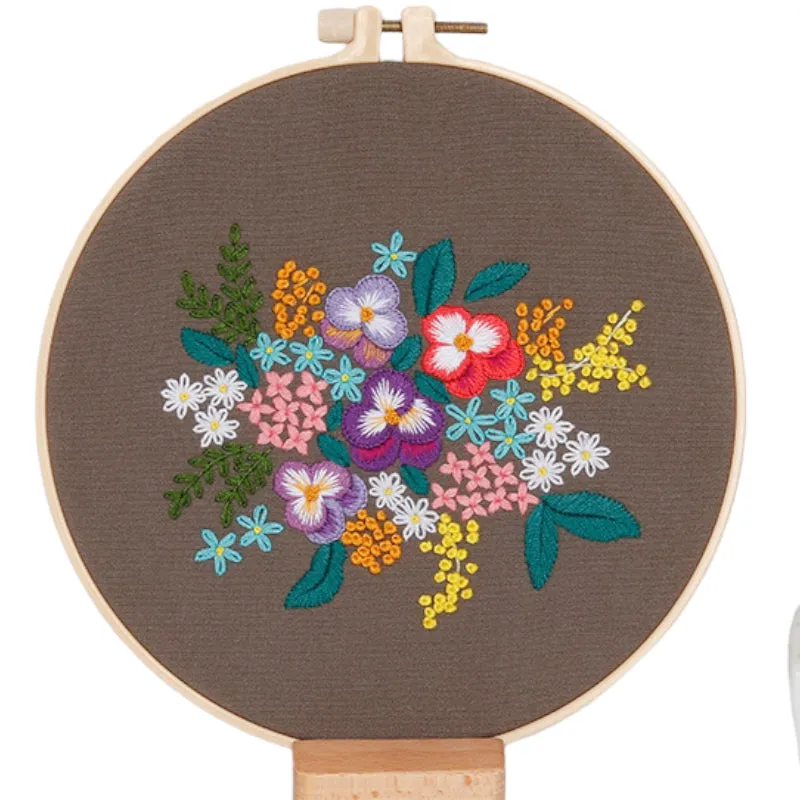 Beginners Flower Bouquet  Hand Embroidery DIY Kit 20cm