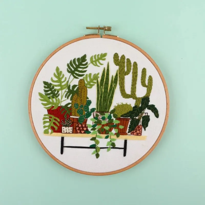 Beginners Green Plants Hand Embroidery Kit 20cm