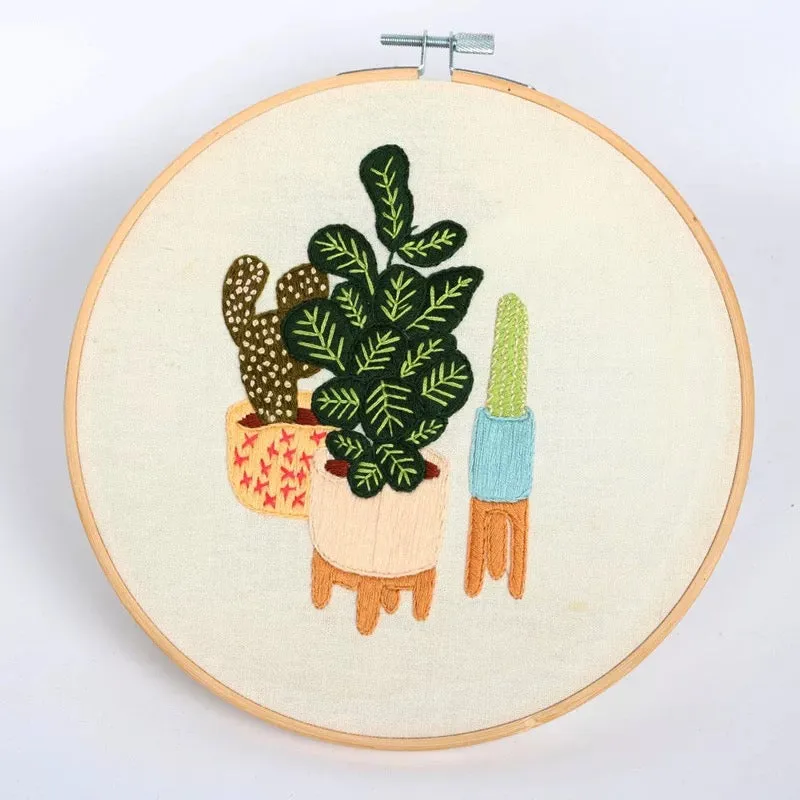 Beginners Green Plants Hand Embroidery Kit 20cm