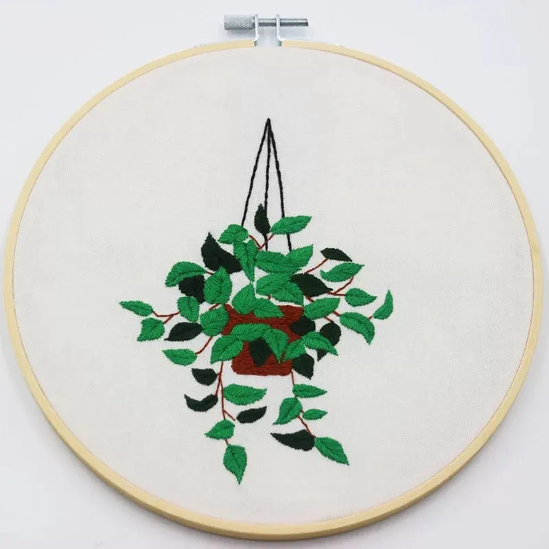 Beginners Green Plants Hand Embroidery Kit 20cm