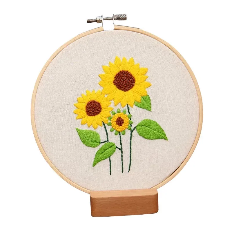 Beginners Sunflowers  Hand Embroidery Kit 20cm