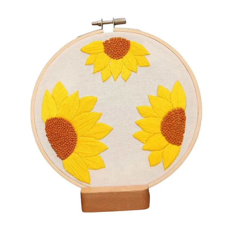 Beginners Sunflowers  Hand Embroidery Kit 20cm