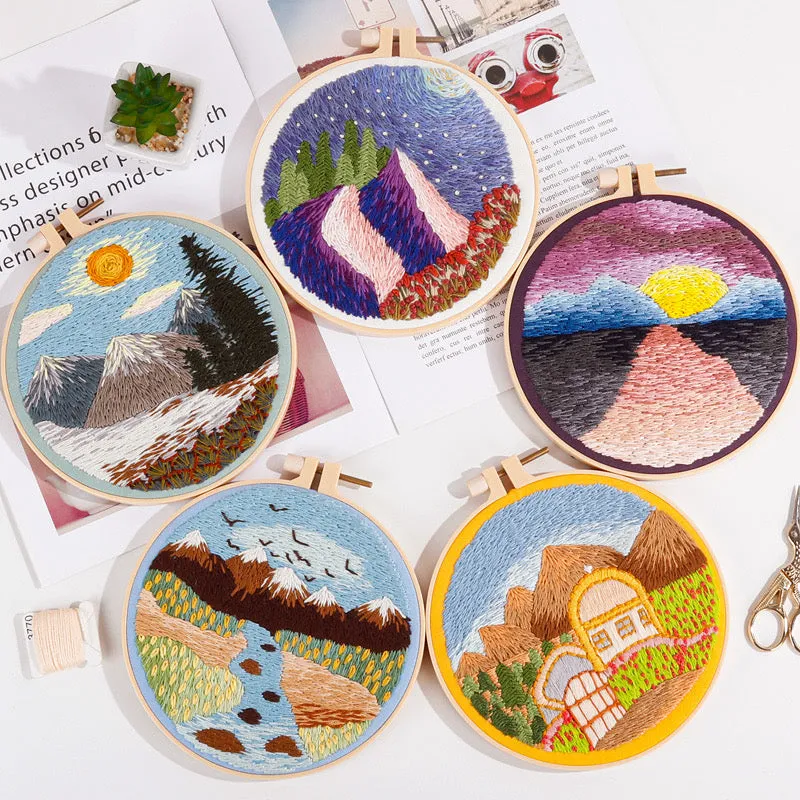 Beginners Thread Painting Landscape Hand Embroidery DIY Kit 20cm