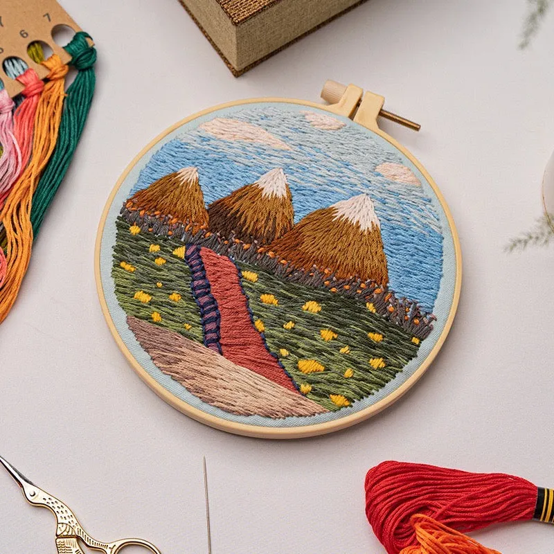 Beginners Thread Painting Landscape Hand Embroidery DIY Kit 20cm