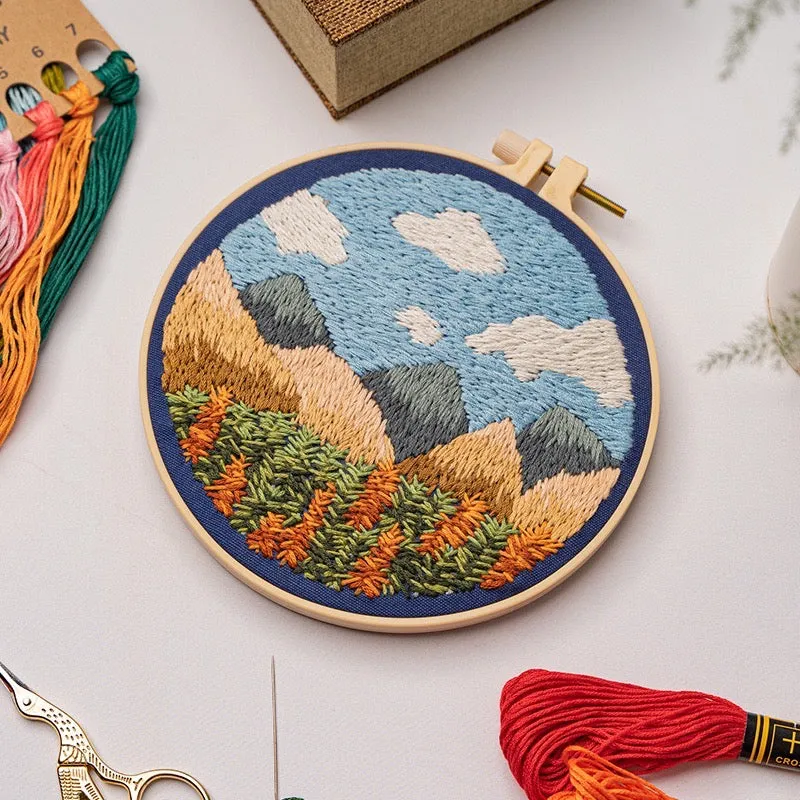 Beginners Thread Painting Landscape Hand Embroidery DIY Kit 20cm