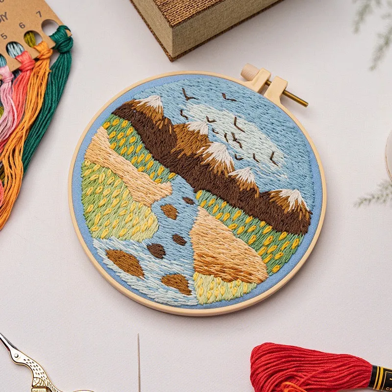 Beginners Thread Painting Landscape Hand Embroidery DIY Kit 20cm