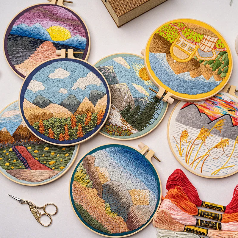 Beginners Thread Painting Landscape Hand Embroidery DIY Kit 20cm