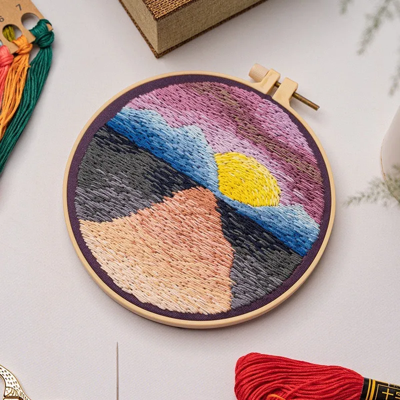 Beginners Thread Painting Landscape Hand Embroidery DIY Kit 20cm