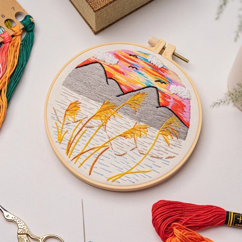 Beginners Thread Painting Landscape Hand Embroidery DIY Kit 20cm