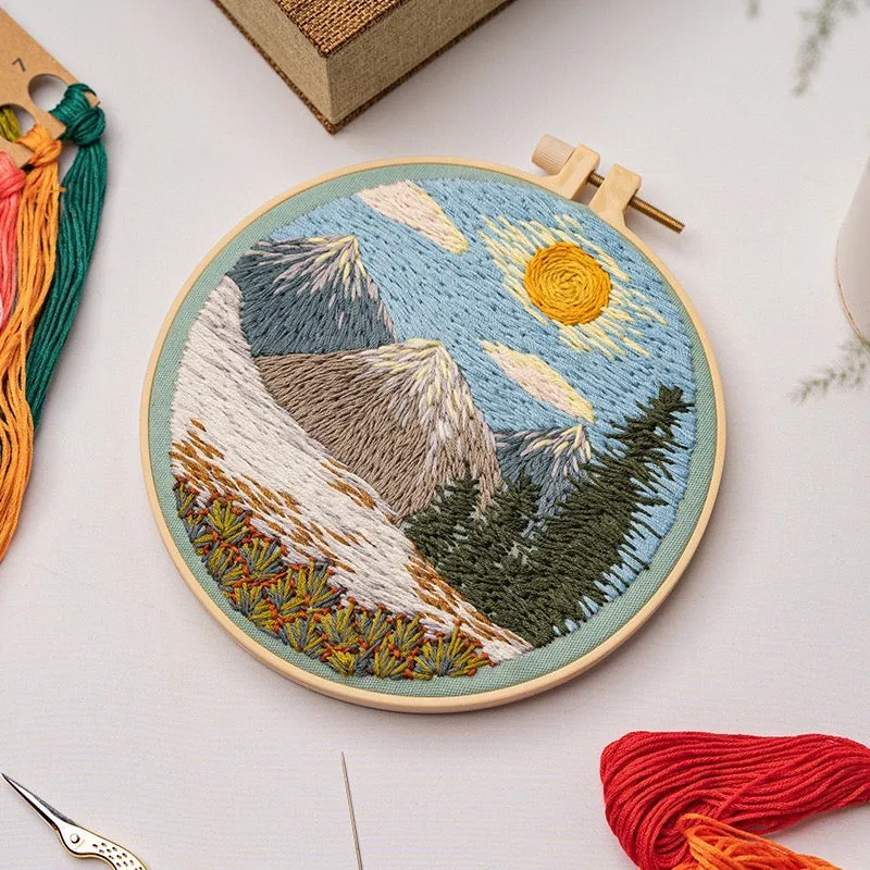 Beginners Thread Painting Landscape Hand Embroidery DIY Kit 20cm